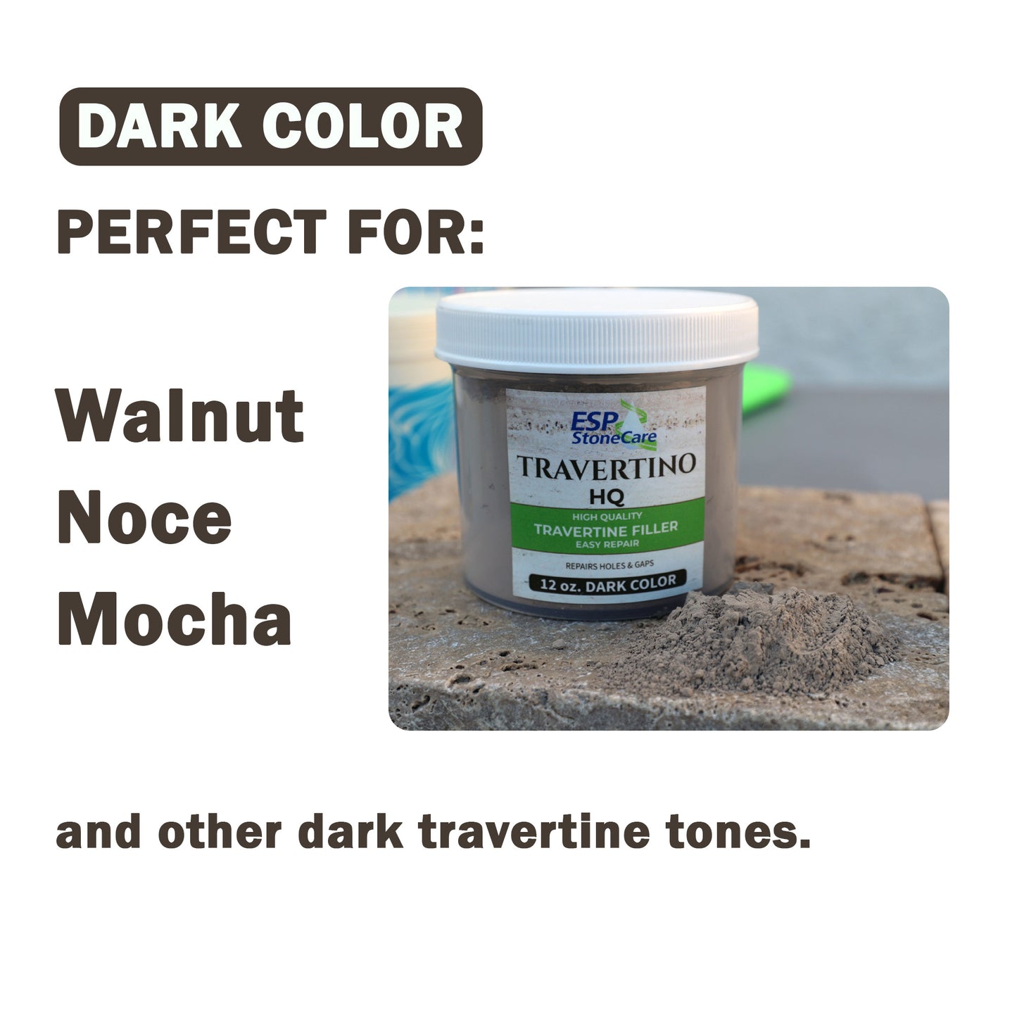 Travertino HQ Dark - Travertine Repair Powder – Fill Holes & Cracks in Dark Stone