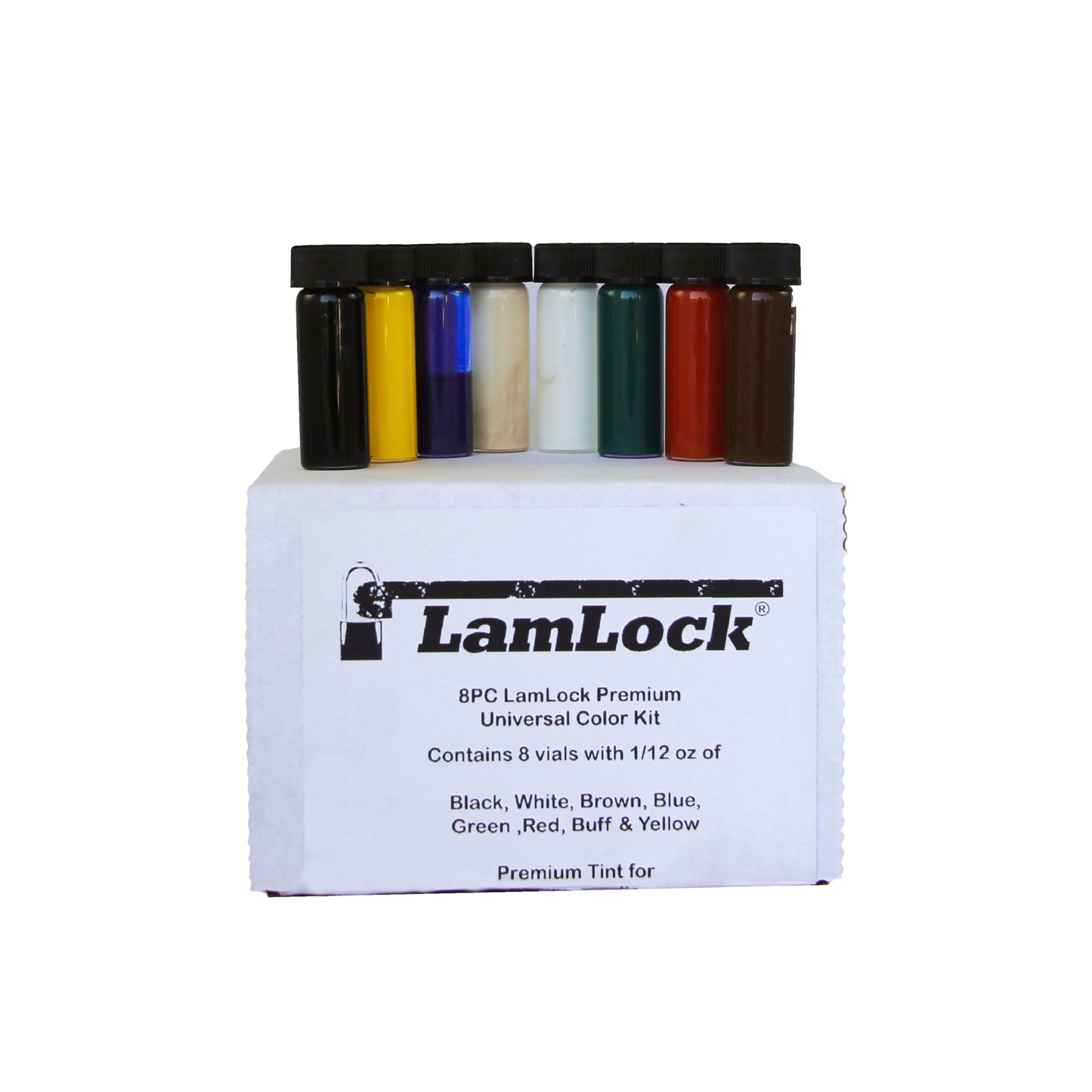 LamLock Tint for Epoxy, Acrylic or Polyester Resin Glues 8 Colors (1/12 oz.) KIT