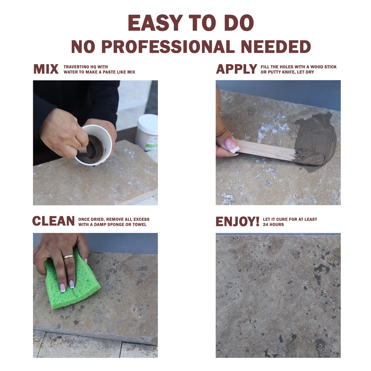 Travertino HQ Dark - Travertine Repair Powder – Fill Holes & Cracks in Dark Stone