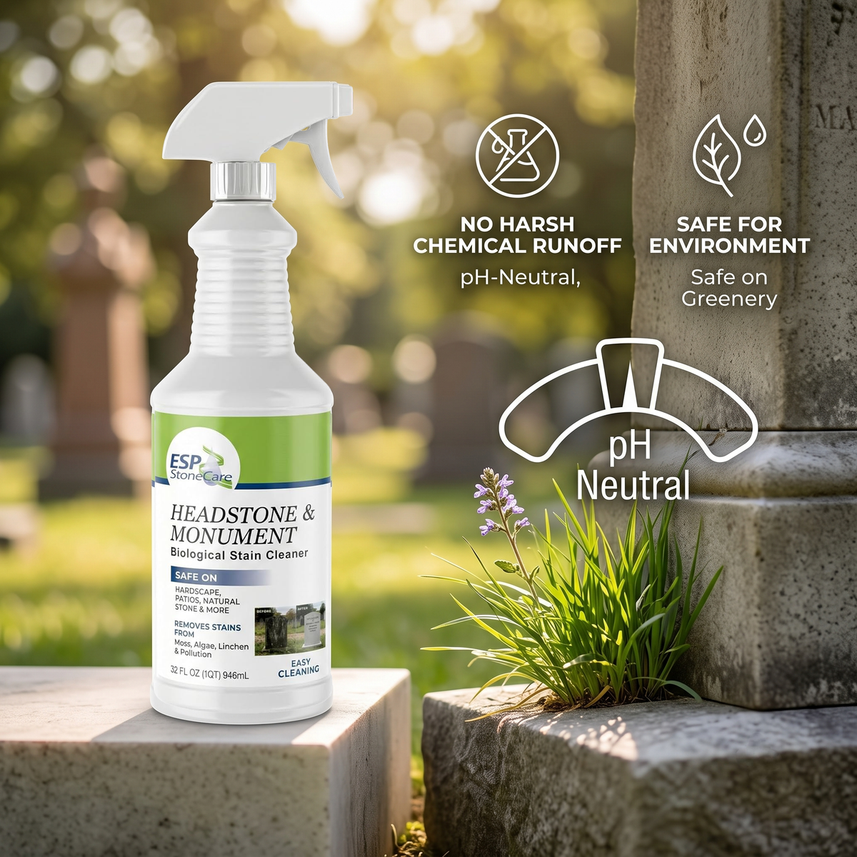 ESP Headstone & Monument Cleaner 4-Pack – Biological Stain Remover for Tombstones, Granite, Marble & Stone