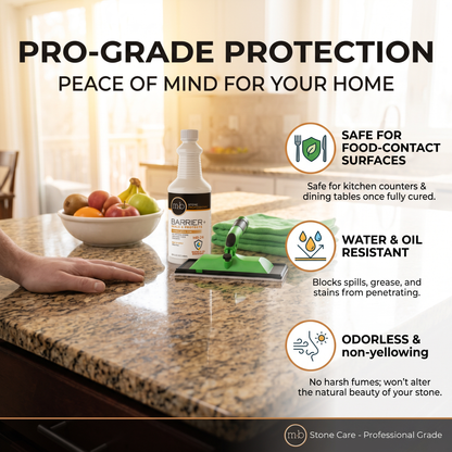 MB Stone Care MB-24 Barrier Sealer Kit (32 fl oz) – Water-Based Penetrating Stone, Concrete & Grout Sealer with Applicator Pad and 2 Microfiber Towels