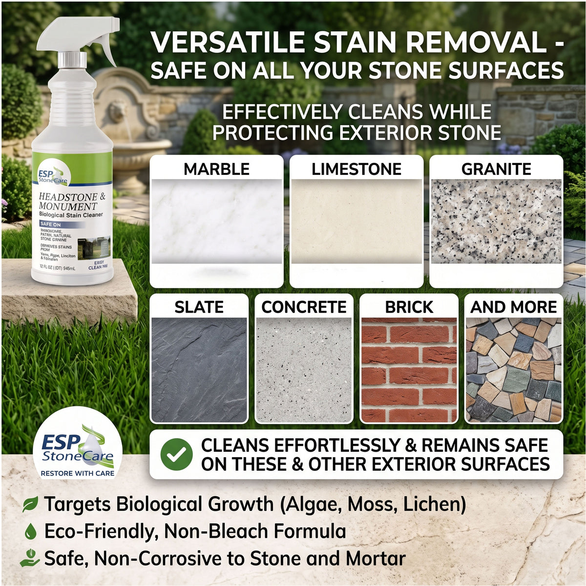 Bundle 2-Pack Headstone & Monument Cleaner – Hardscape Biological Stain Remover (Safe for Granite, Marble & Masonry)