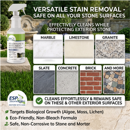 ESP Headstone & Monument Cleaner 4-Pack – Biological Stain Remover for Tombstones, Granite, Marble & Stone
