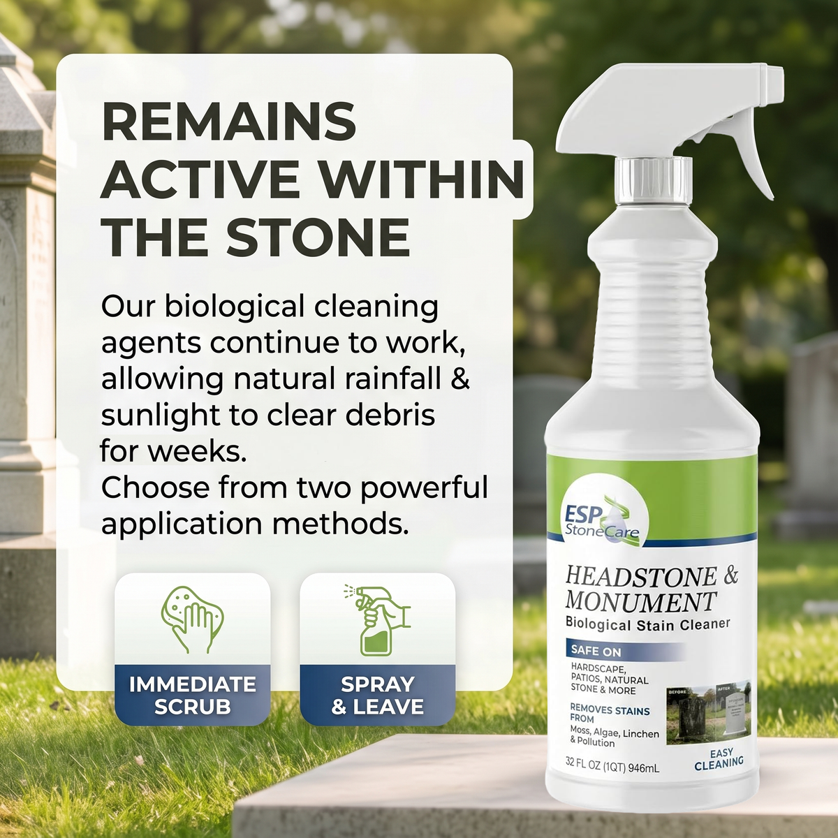 Bundle 2-Pack Headstone & Monument Cleaner – Hardscape Biological Stain Remover (Safe for Granite, Marble & Masonry)