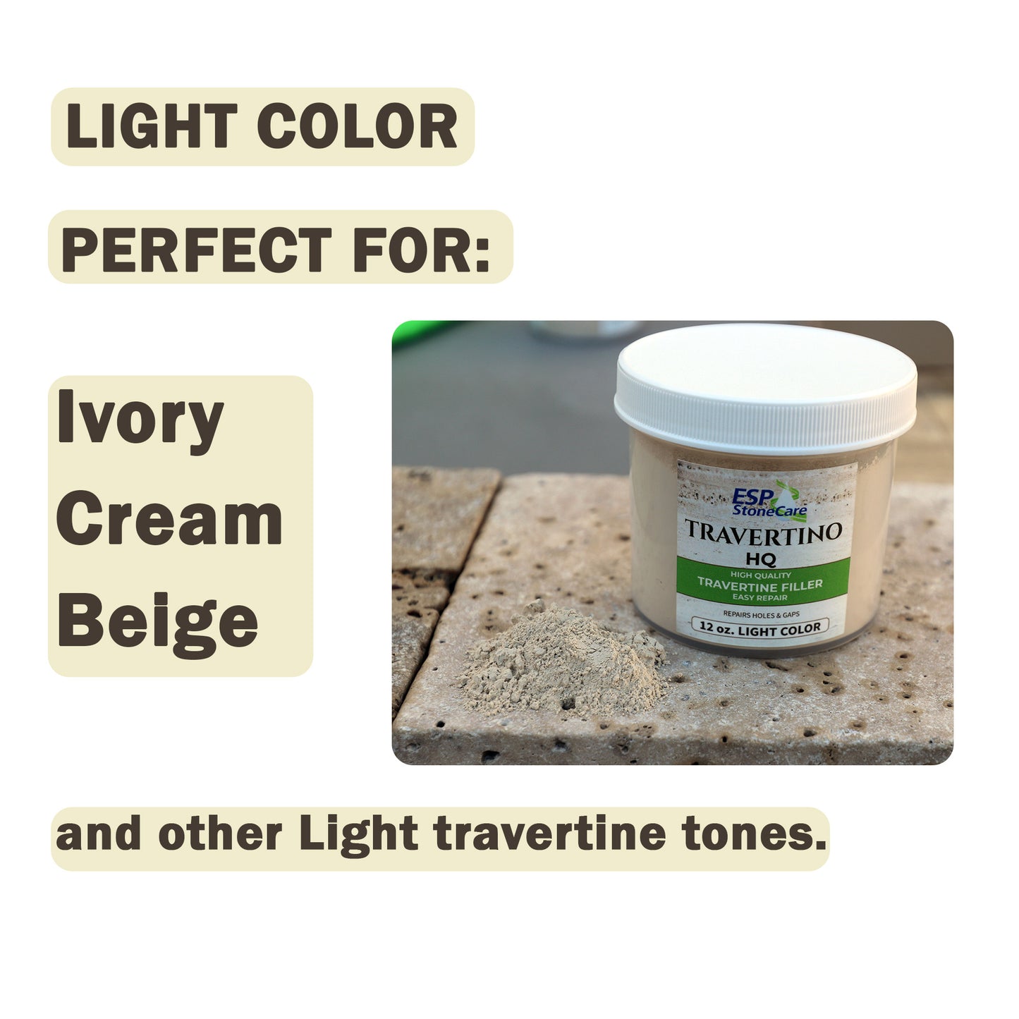 Travertino HQ Light Stone Travertine Repair KIT – Fill Holes & Cracks in Light Stone